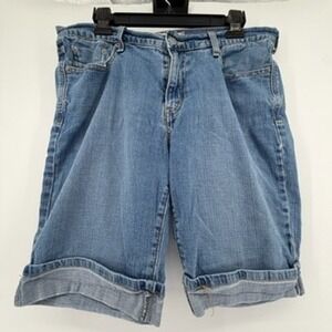 Levis 515 Women Blue Denim Shorts Medium Wash Cuffed‎ Stretch Size 12